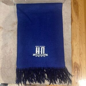 Vintage Harley-Davidson Scarf Navy Blue Fringe Logo RKS Products USA 80s–90s